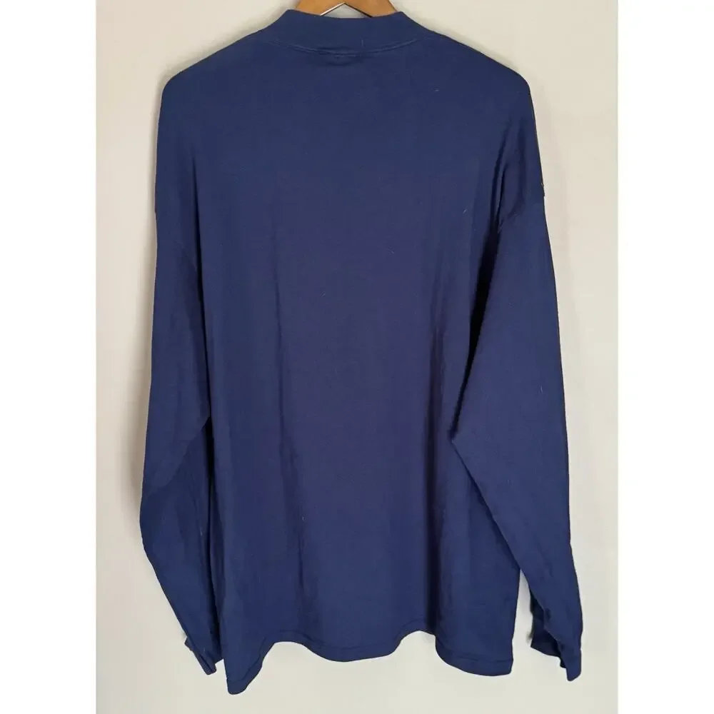 Nike T-Shirt 2XL Y2K Mock Neck Long Sleeve Blue Embroidered Swoosh
